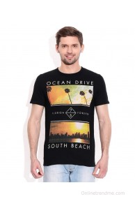 Celio Black Round Neck T Shirt